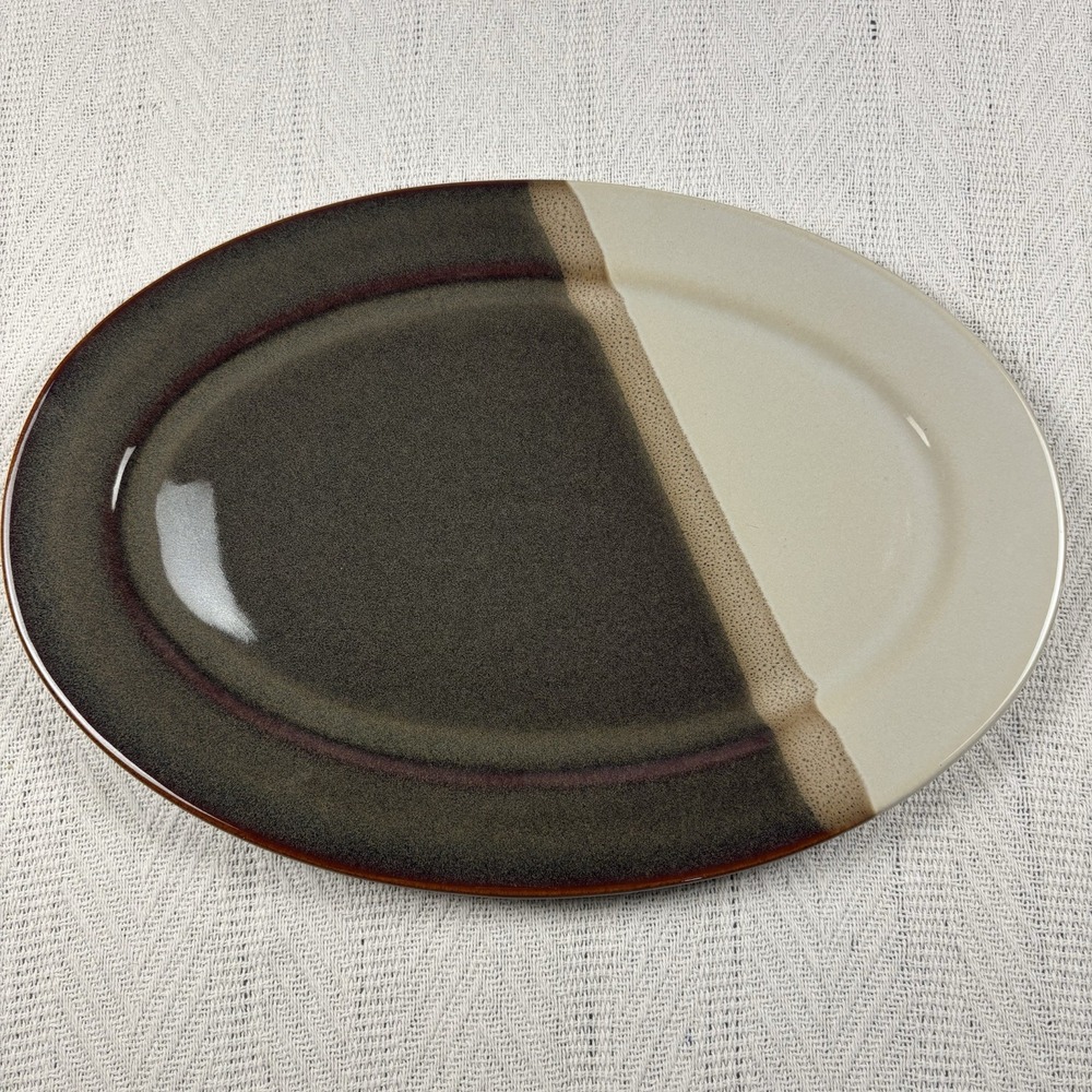 Pfaltzgraff Brownstone 17" Oval Serving Platter Two-tone Dark Brown Cream